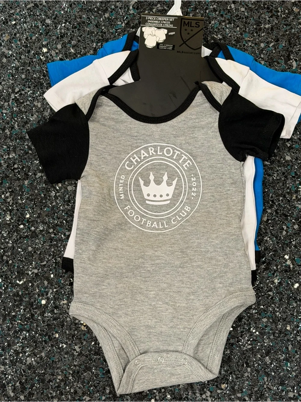 Charlotte FC MLS Infant 12 Months 3-Pack Bodysuit Set NWT